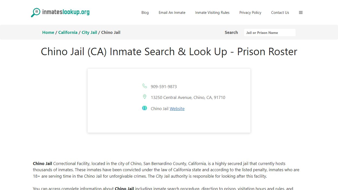 Chino Jail (CA) Inmate Search & Look Up - Prison Roster